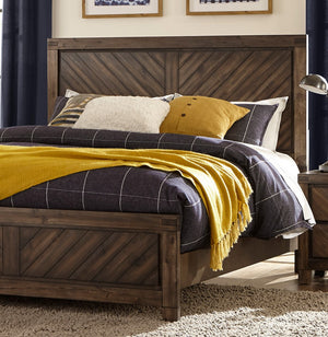English Elm Modern-Rustic Parnell Queen Bed Distressed Espresso Plank V-Matched Acacia Veneer Rustic Cherry Finish 53"H B011S00226