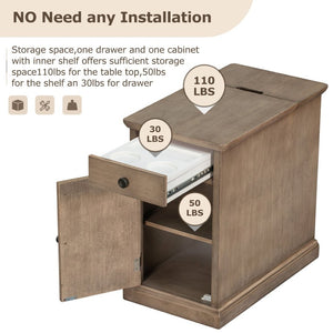 English Elm U-can Antique Brown Wood End Table with Usb Charging Drawer and Built-in Cup Holders N724P185778D