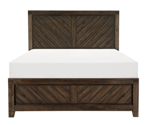 English Elm Modern-Rustic Parnell Queen Bed Distressed Espresso Plank V-Matched Acacia Veneer Rustic Cherry Finish 53"H B011S00226
