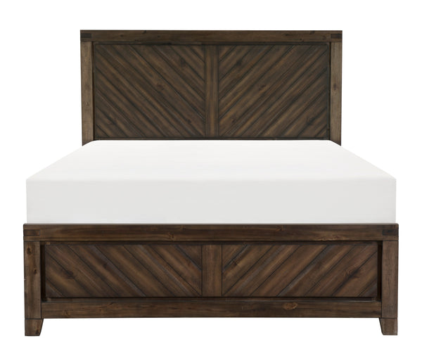 English Elm Modern-Rustic Parnell Queen Bed Distressed Espresso Plank V-Matched Acacia Veneer Rustic Cherry Finish 53"H B011S00226