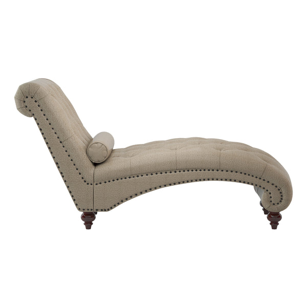 English Elm Modern Bonne Tufted Chaise with Nailhead Trim and Rolled Bolster Pillow, Espresso Turned Legs, Plush Comfort Brown 53 L x 21.75 W x 31 H B01165808