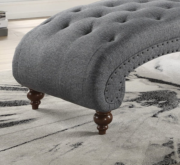 English Elm Modern Bonne Tufted Chaise with Nailhead Trim and Rolled Bolster Pillow, Espresso Turned Legs, Plush Comfort Gray 53 L x 21.75 W x 31 H B01165809