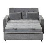 English Elm 66.5" Upholstered Sleeper Bed, Pull Out Sofa Bed Couch Attached Two Throw Pillows, Dual Usb Charging Port and Adjustable Backrest For Living Room Space, Charcoal Gray