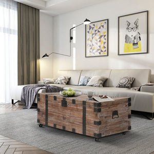 English Elm Antique Gray Reclaimed Wood Trunk Table Set of Three with Interior Storage W142562436