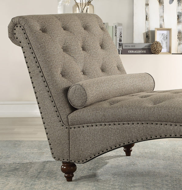 English Elm Modern Bonne Tufted Chaise with Nailhead Trim and Rolled Bolster Pillow, Espresso Turned Legs, Plush Comfort Brown 53 L x 21.75 W x 31 H B01165808