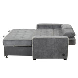 English Elm 66.5" Upholstered Sleeper Bed, Pull Out Sofa Bed Couch Attached Two Throw Pillows, Dual Usb Charging Port and Adjustable Backrest For Living Room Space, Charcoal Gray