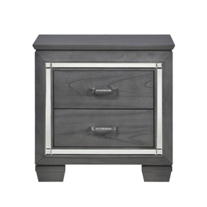 English Elm Glamourous Mirrored Nightstand with LED Underlight, 2 Crystal-Accent Drawers, Gray Modern Glam Design B01165897
