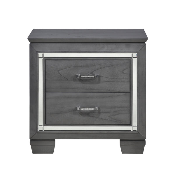 English Elm Glamourous Mirrored Nightstand with LED Underlight, 2 Crystal-Accent Drawers, Gray Modern Glam Design B01165897