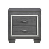 English Elm Glamourous Style 1 Piece Nightstand Of 2X Drawers Led Lighting Faux Crystals Bar Pulls Gray Finish Modern Bedroom Furniture