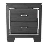 English Elm Glamourous Style 1 Piece Nightstand Of 2X Drawers Led Lighting Faux Crystals Bar Pulls Gray Finish Modern Bedroom Furniture