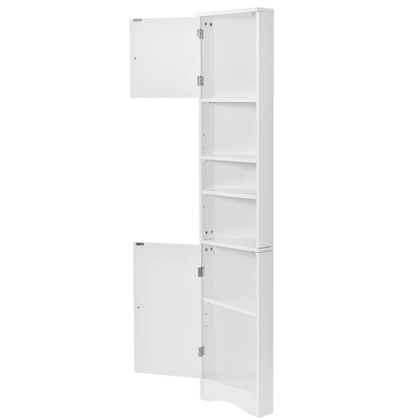 English Elm Multi-Functional Corner Cabinet Tall Trapezoid Bathroom Storage with Adjustable Shelves, Doors, Anti-Dump Device White WF530911AAK