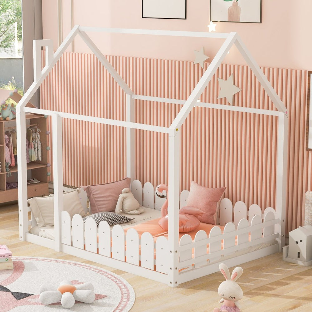 English Elm (slats Excluded) Full Pinewood House Bed Frame Playhouse Roof Kids Bedroom White WF294808AAK