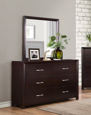 English Elm Espresso Six Drawer Wide Dresser with Silver Bar Pulls for Contemporary Bedroom B01165905