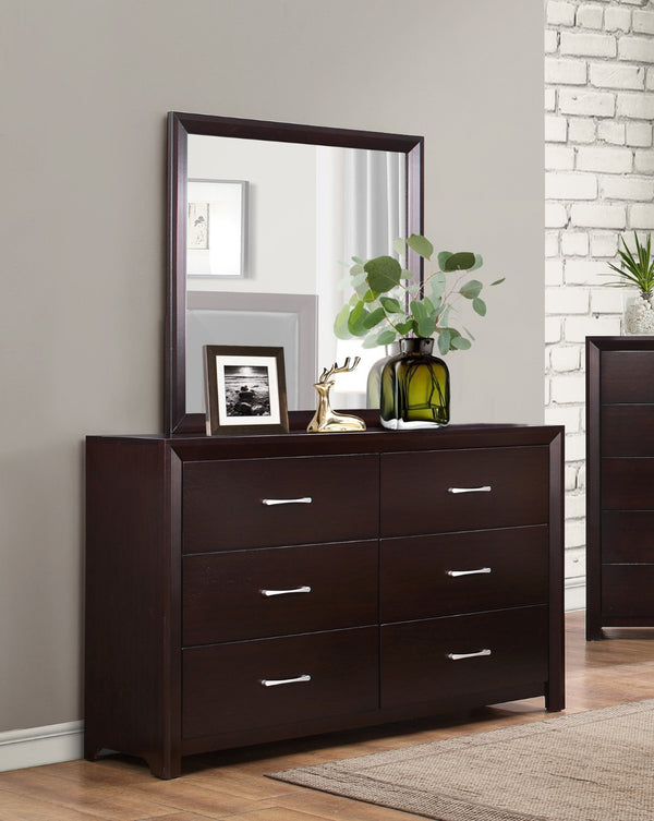 English Elm Espresso Six Drawer Wide Dresser with Silver Bar Pulls for Contemporary Bedroom B01165905
