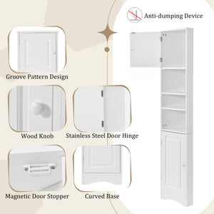 English Elm Multi-Functional Corner Cabinet Tall Trapezoid Bathroom Storage with Adjustable Shelves, Doors, Anti-Dump Device White WF530911AAK