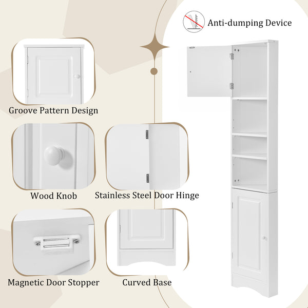 English Elm Multi-Functional Corner Cabinet Tall Trapezoid Bathroom Storage with Adjustable Shelves, Doors, Anti-Dump Device White WF530911AAK