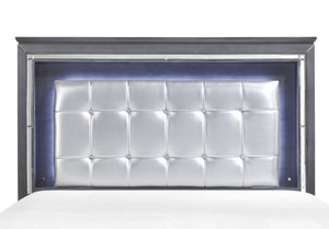English Elm Glamourous Allura Queen Bed with LED Touch Backlight, Gray Tufted Faux Leather Headboard, Mirror Accents B011S00229