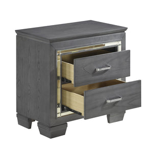 English Elm Glamourous Mirrored Nightstand with LED Underlight, 2 Crystal-Accent Drawers, Gray Modern Glam Design B01165897