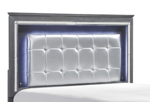 English Elm Glamourous Allura Queen Bed with LED Touch Backlight, Gray Tufted Faux Leather Headboard, Mirror Accents B011S00229