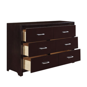 English Elm Espresso Six Drawer Wide Dresser with Silver Bar Pulls for Contemporary Bedroom B01165905