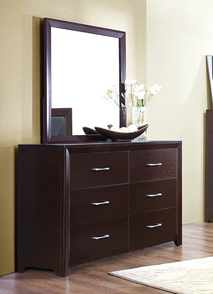 English Elm Espresso Six Drawer Wide Dresser with Silver Bar Pulls for Contemporary Bedroom B01165905