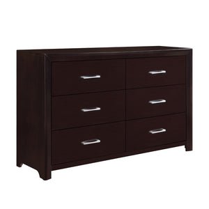 English Elm Espresso Six Drawer Wide Dresser with Silver Bar Pulls for Contemporary Bedroom B01165905