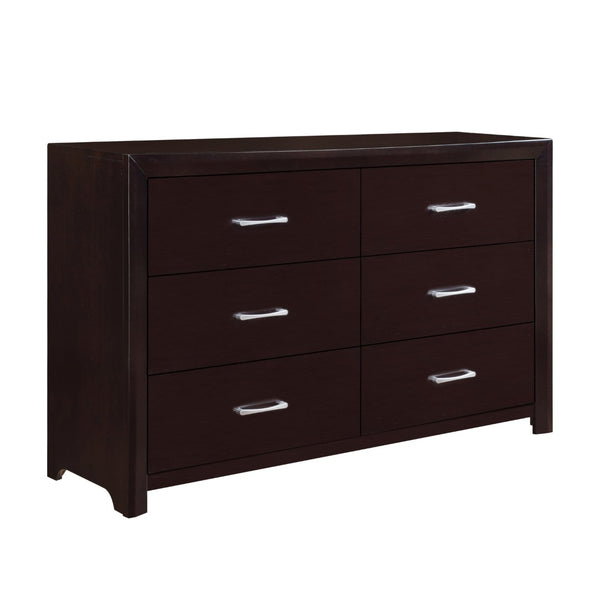 English Elm Espresso Six Drawer Wide Dresser with Silver Bar Pulls for Contemporary Bedroom B01165905