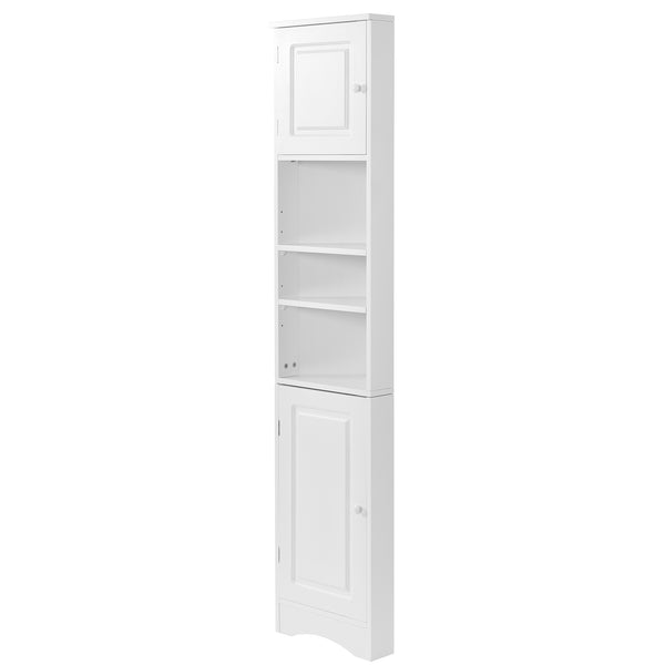 English Elm Multi-Functional Corner Cabinet Tall Trapezoid Bathroom Storage with Adjustable Shelves, Doors, Anti-Dump Device White WF530911AAK