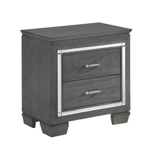 English Elm Glamourous Mirrored Nightstand with LED Underlight, 2 Crystal-Accent Drawers, Gray Modern Glam Design B01165897