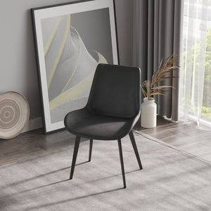 English Elm Modern Dining Chair with Faux Leather Upholstery, Water‑Resistant Stain‑Resistant Seat, Metal Legs Black+ Gray W153567956