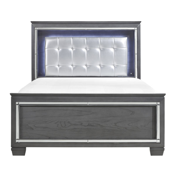 English Elm Glamourous Allura Queen Bed with LED Touch Backlight, Gray Tufted Faux Leather Headboard, Mirror Accents B011S00229