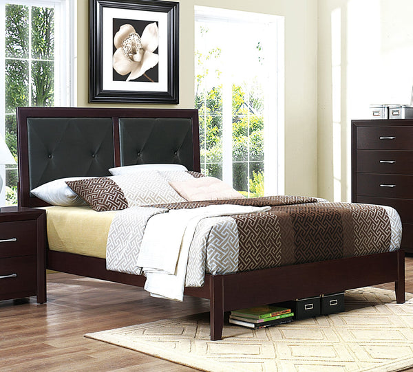 English Elm Espresso Queen Bed Faux Leather Tufted Headboard Contemporary Upholstered Platform Frame 63"x83.5" B011S00230
