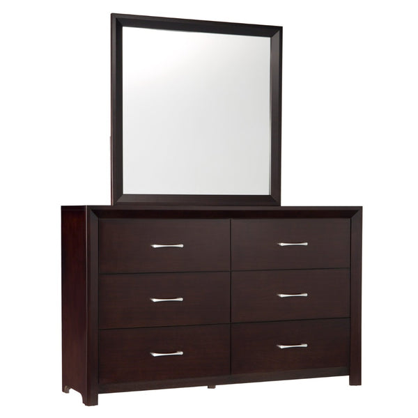 English Elm Espresso Six Drawer Wide Dresser with Silver Bar Pulls for Contemporary Bedroom B01165905