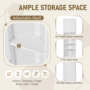 English Elm Multi-Functional Corner Cabinet Tall Trapezoid Bathroom Storage with Adjustable Shelves, Doors, Anti-Dump Device White WF530911AAK