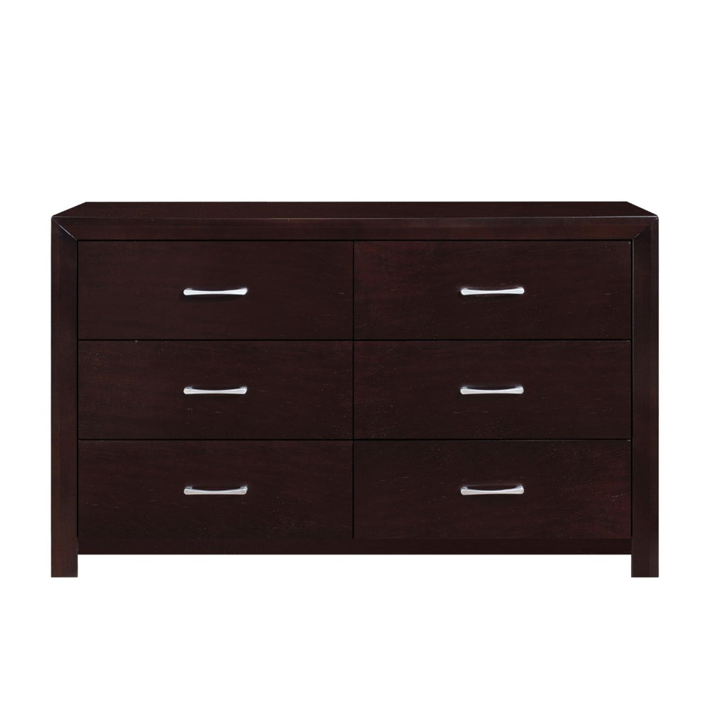 English Elm Espresso Six Drawer Wide Dresser with Silver Bar Pulls for Contemporary Bedroom B01165905