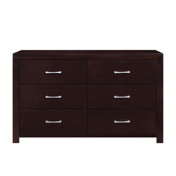 English Elm Espresso Six Drawer Wide Dresser with Silver Bar Pulls for Contemporary Bedroom B01165905