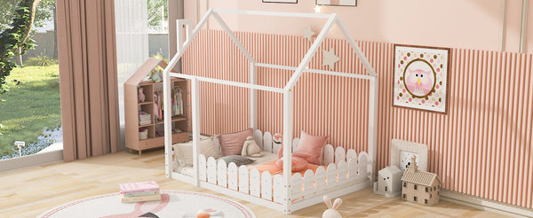 English Elm (slats Excluded) Full Pinewood House Bed Frame Playhouse Roof Kids Bedroom White WF294808AAK