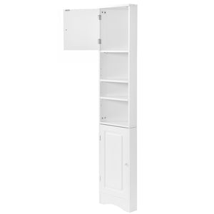 English Elm Multi-Functional Corner Cabinet Tall Trapezoid Bathroom Storage with Adjustable Shelves, Doors, Anti-Dump Device White WF530911AAK