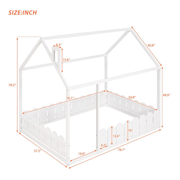 English Elm (slats Excluded) Full Pinewood House Bed Frame Playhouse Roof Kids Bedroom White WF294808AAK