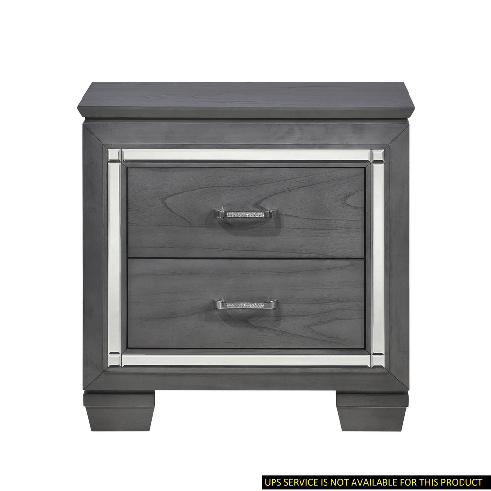 English Elm Glamourous Mirrored Nightstand with LED Underlight, 2 Crystal-Accent Drawers, Gray Modern Glam Design B01165897