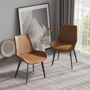 English Elm Modern Dining Chair with Faux Leather Upholstery, Water‑Resistant Stain‑Resistant Seat, Metal Legs Brown W153567954