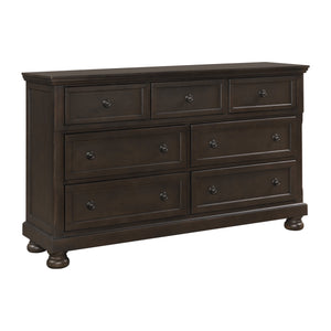 English Elm Traditional Begonia 7-Drawer Dresser in Grayish Brown Finish with Hidden Drawer, Knobs & Bun Feet - Stylish Storage for Bedroom B01166129