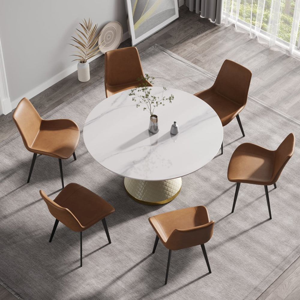 English Elm 53.15"Modern 53.15" Modern Round Dining Table With Durable Sintered Stone Top – Seats 6, Sleek Carbon Steel Base W1535S00004