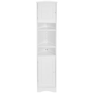 English Elm Multi-Functional Corner Cabinet Tall Trapezoid Bathroom Storage with Adjustable Shelves, Doors, Anti-Dump Device White WF530911AAK