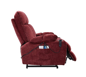 English Elm Liyasi Zero Gravity Power Recliner Eco Leather Massage Lumbar Heat Usb Charging Red W820S00072