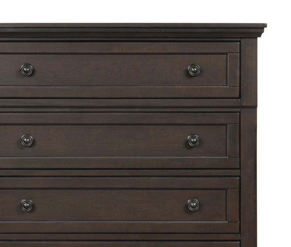 English Elm Traditional Five Drawer Chest Grayish Brown Birch Veneer with Bun Feet Bedroom Storage B01166128