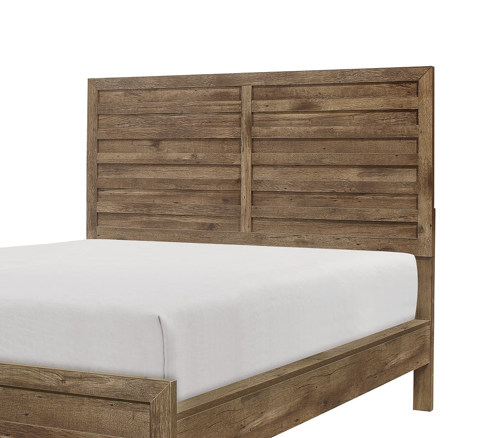 English Elm Weathered Queen Bed with Weathered Pine Finish, Modern Rustic Mandan Design, Faux Wood Veneer 63" B011S00234