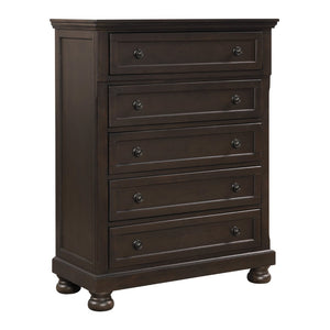English Elm Traditional Five Drawer Chest Grayish Brown Birch Veneer with Bun Feet Bedroom Storage B01166128