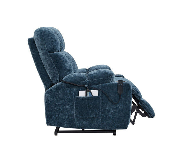 English Elm Liyasi Zero Gravity Power Recliner Eco Leather Massage Lumbar Heat Usb Charging Blue W820S00073