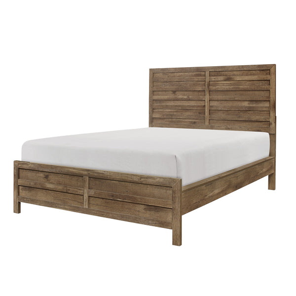 English Elm Weathered pine full bed with modern linear headboard and rustic faux wood veneer for cozy charm Brown Mix 60.5 L x 34.75 W x 5.25 H B011S01797